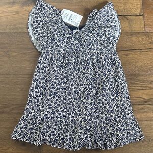 Zara Navy and White Floral Blouse